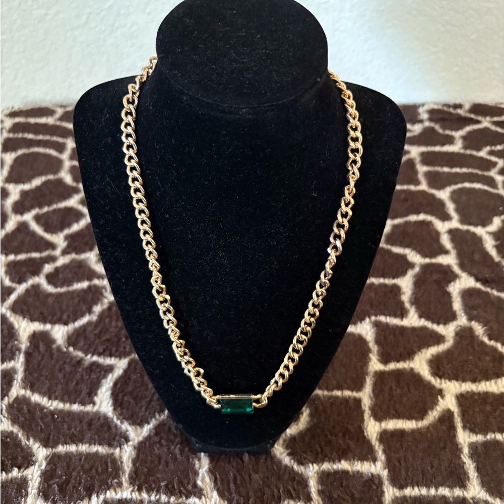 Green and Gold Chunky Curb Chain Necklace